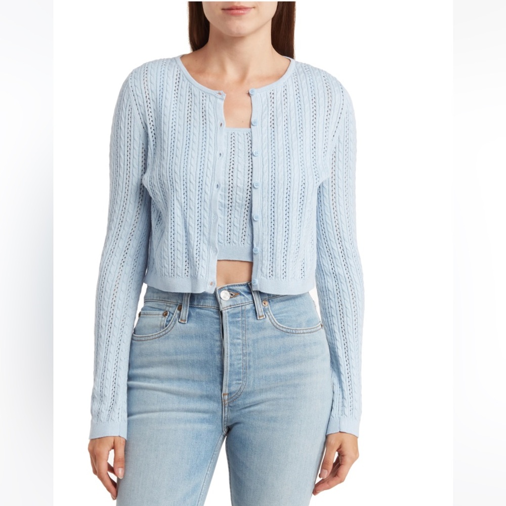 Nordstrom Light Blue Knit Cardigan and Tank Sweater Set